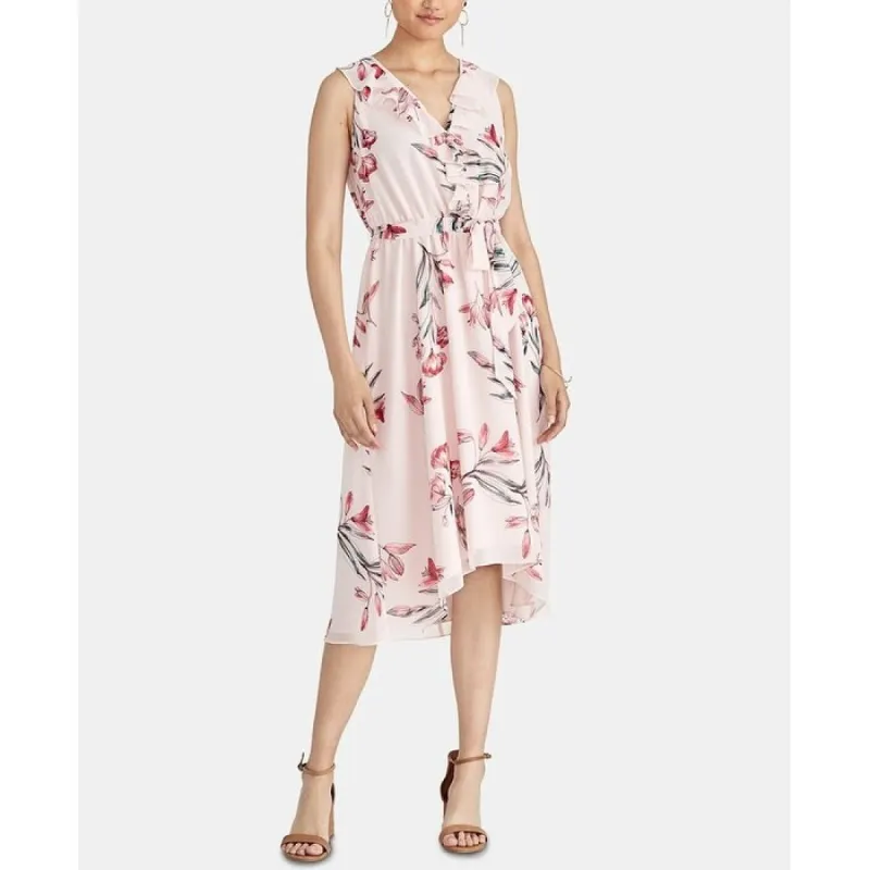 Rachel Roy Women's Floral Sleeveless V Neck MIDI Sheath Dress Pink Size Small sold by Zulily