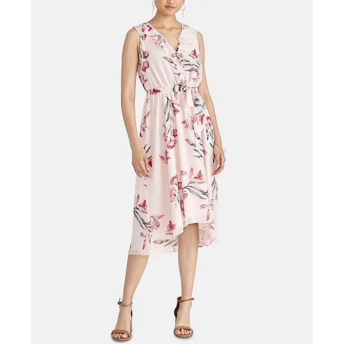 Rachel Roy Women's Floral Sleeveless V Neck MIDI Sheath Dress Pink Size Small sold by Zulily
