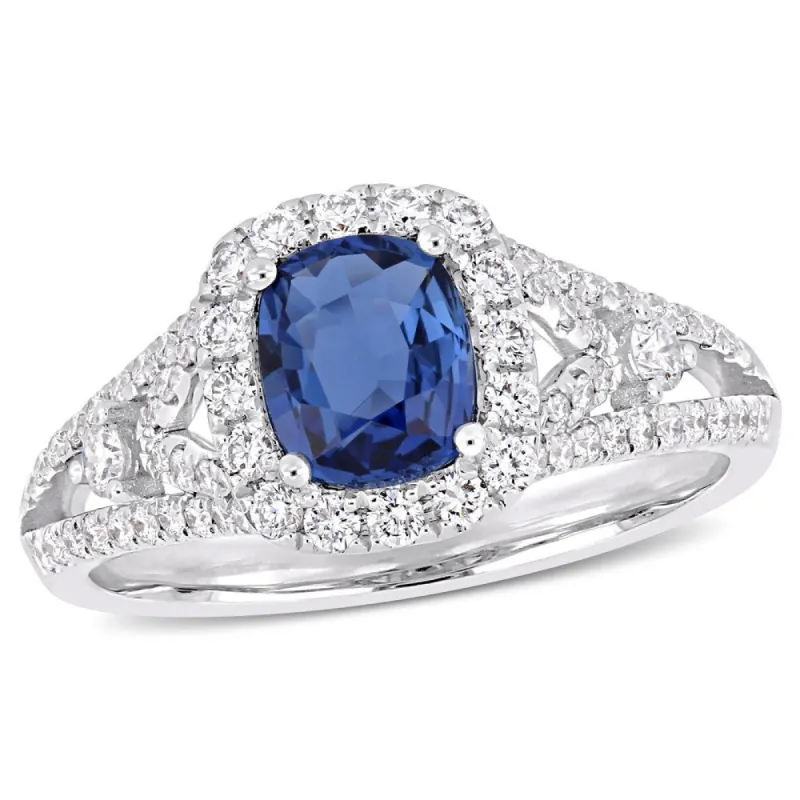 Miadora 14k White Gold Blue Sapphire and 5/8ct TDW Diamond Halo Ring sold by Zulily