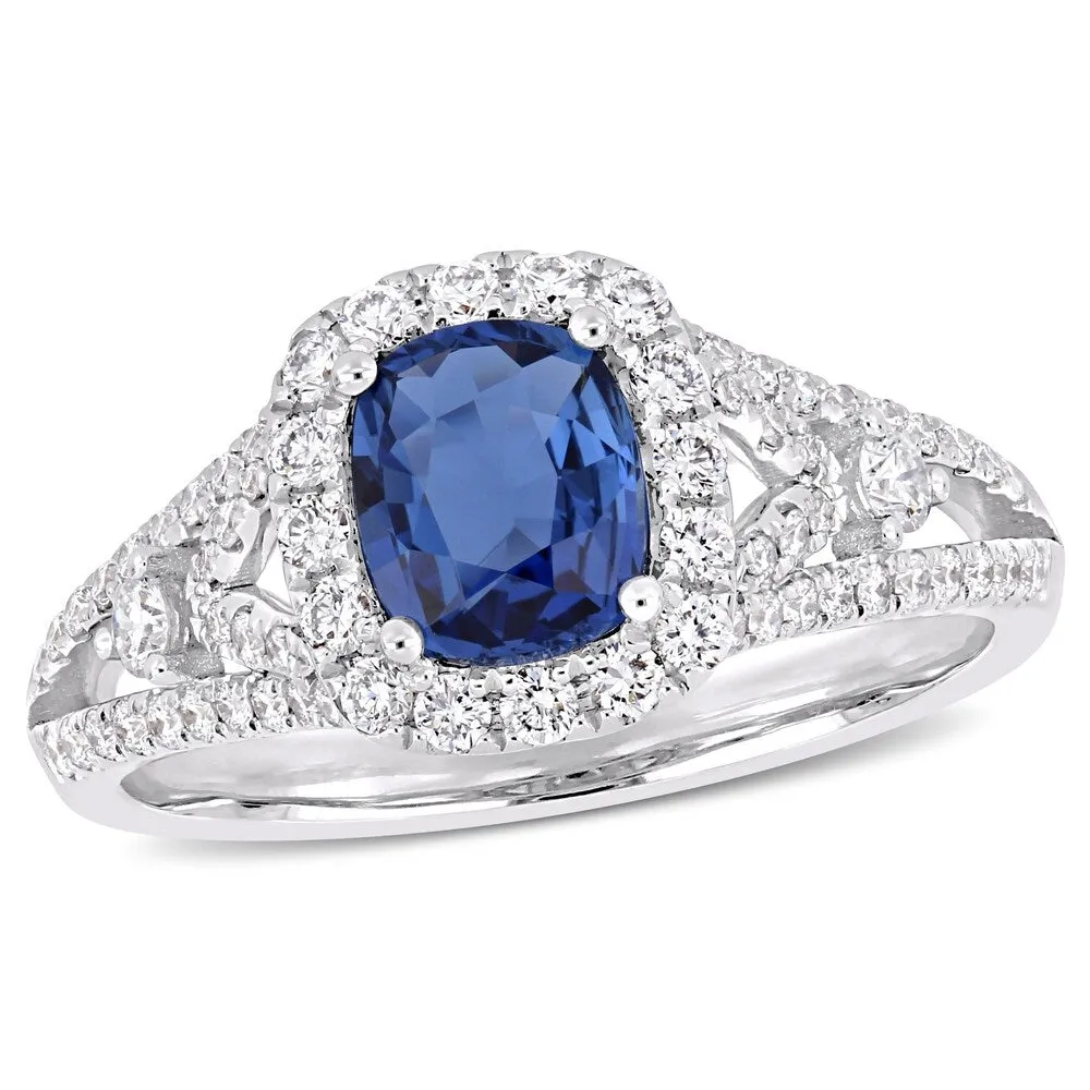 Miadora 14k White Gold Blue Sapphire and 5/8ct TDW Diamond Halo Ring sold by Zulily