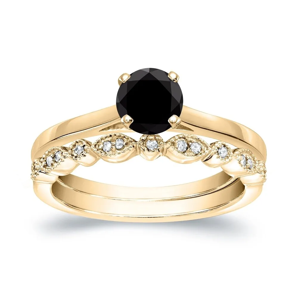 Auriya Vintage Stackable 2/3ctw Solitaire Black Diamond Engagement Ring Set 14K Gold sold by Zulily product image thumbnail 2