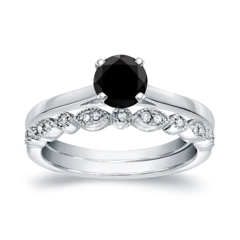 Auriya Vintage Stackable 2/3ctw Solitaire Black Diamond Engagement Ring Set 14K Gold sold by Zulily