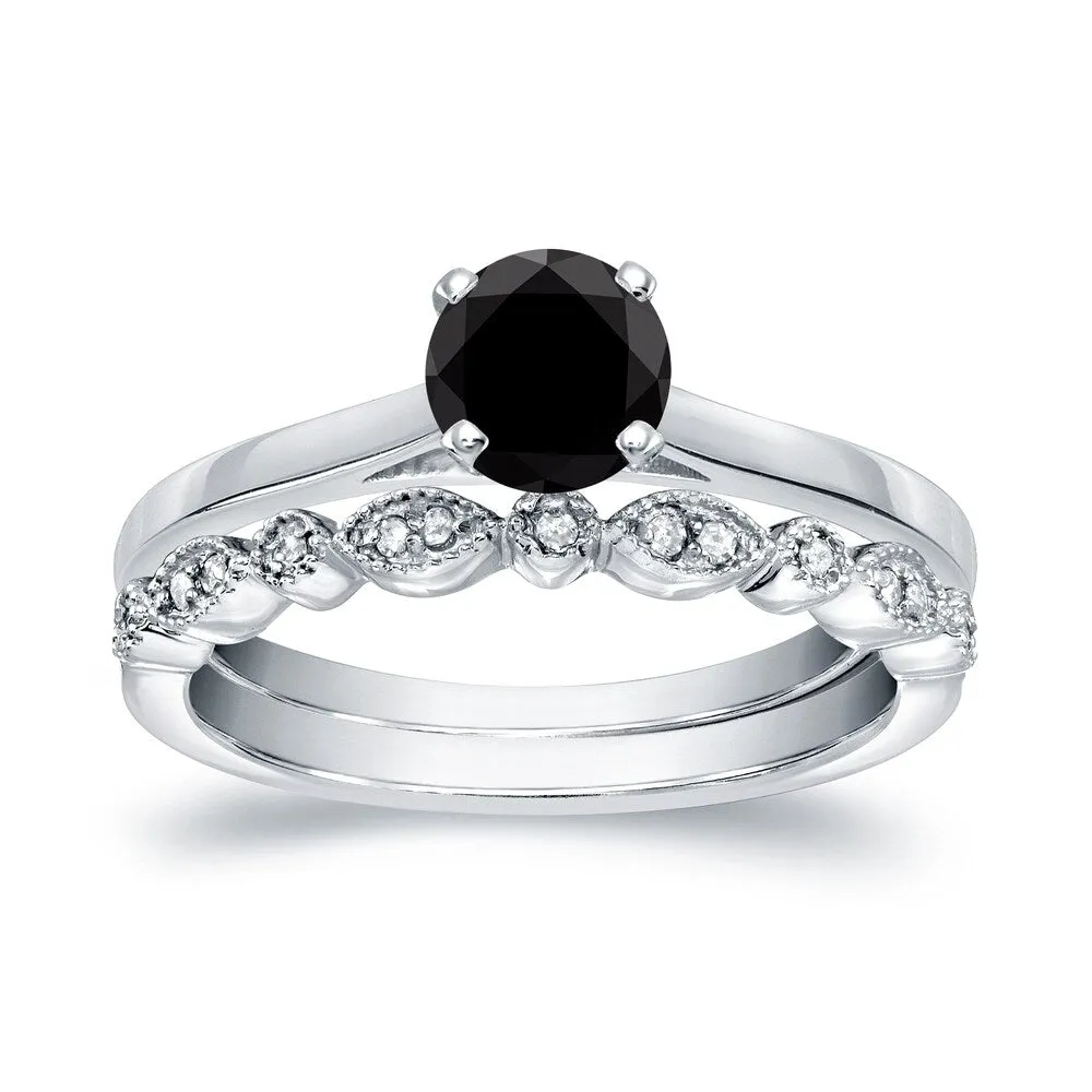 Auriya Vintage Stackable 2/3ctw Solitaire Black Diamond Engagement Ring Set 14K Gold sold by Zulily