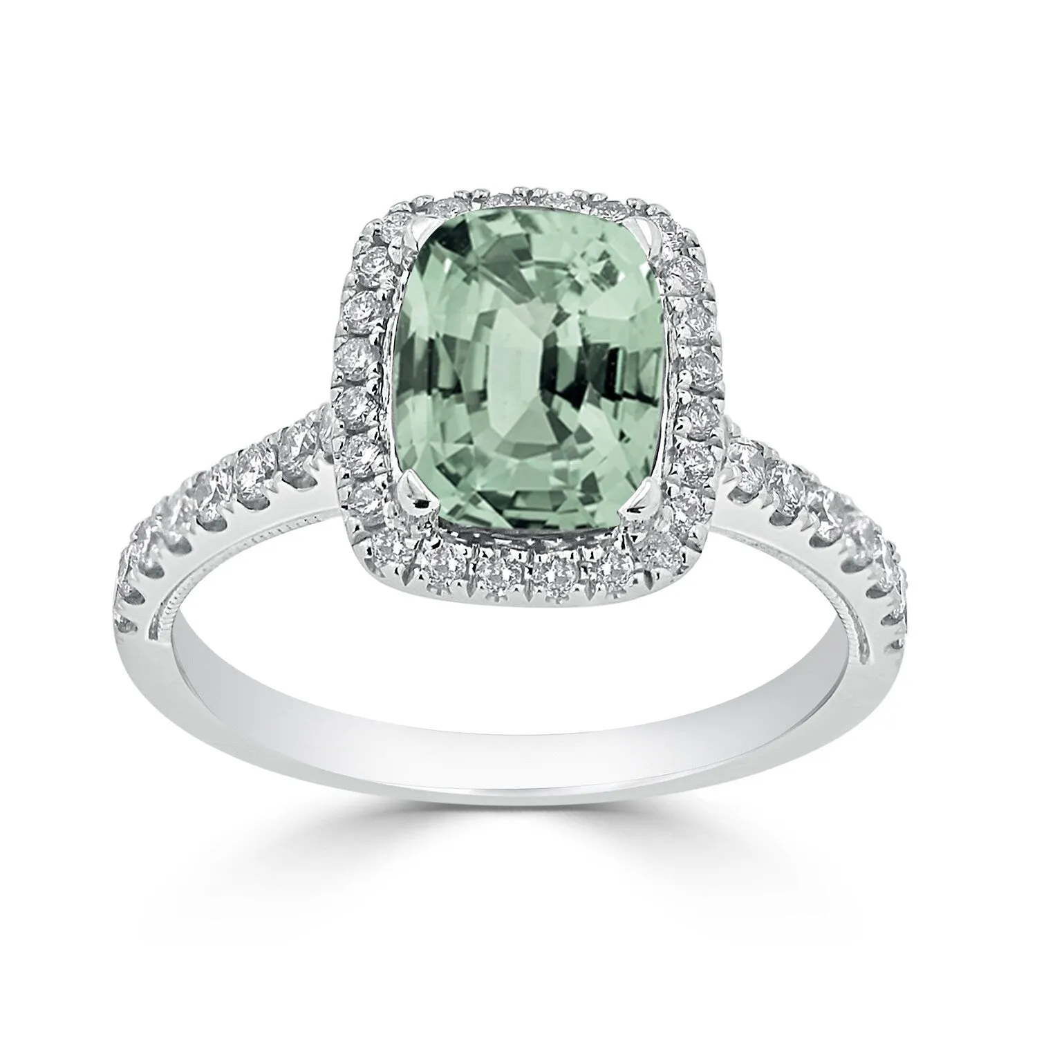 Auriya 1 1/8ct Cushion-cut Green Amethyst and Halo Diamond Engagement Ring 3/8ctw 14k Gold sold by Zulily product image thumbnail 3