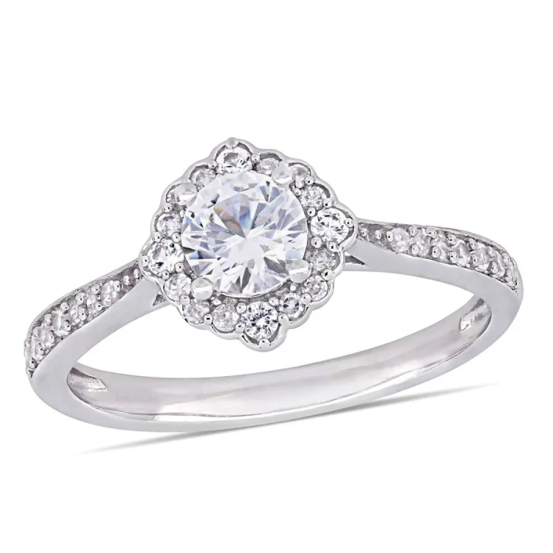 Miadora 10k White Gold Created White Sapphire & 1/10ct TDW Diamond Engagement Ring sold by Zulily