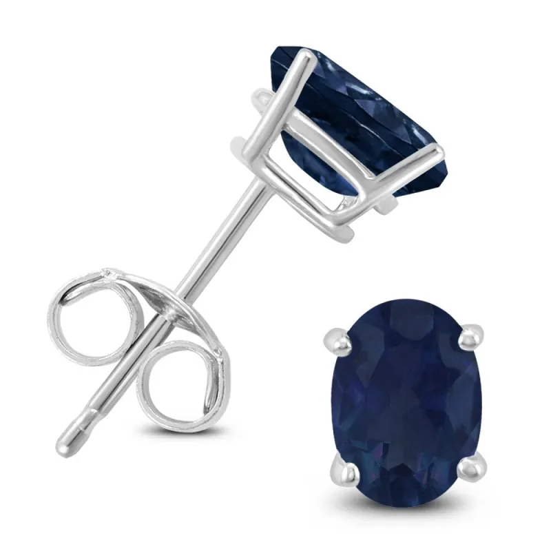 14K White Gold 6x4MM Oval Sapphire Earrings sold by Zulily