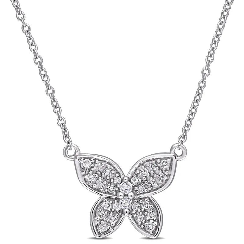 Miadora 10k White Gold 1/8ct TDW Diamond Cluster Butterfly Necklace - 11 mm x 17 inch x 13.6 mm - 11 mm x 17 inch x 13.6 mm sold by Zulily