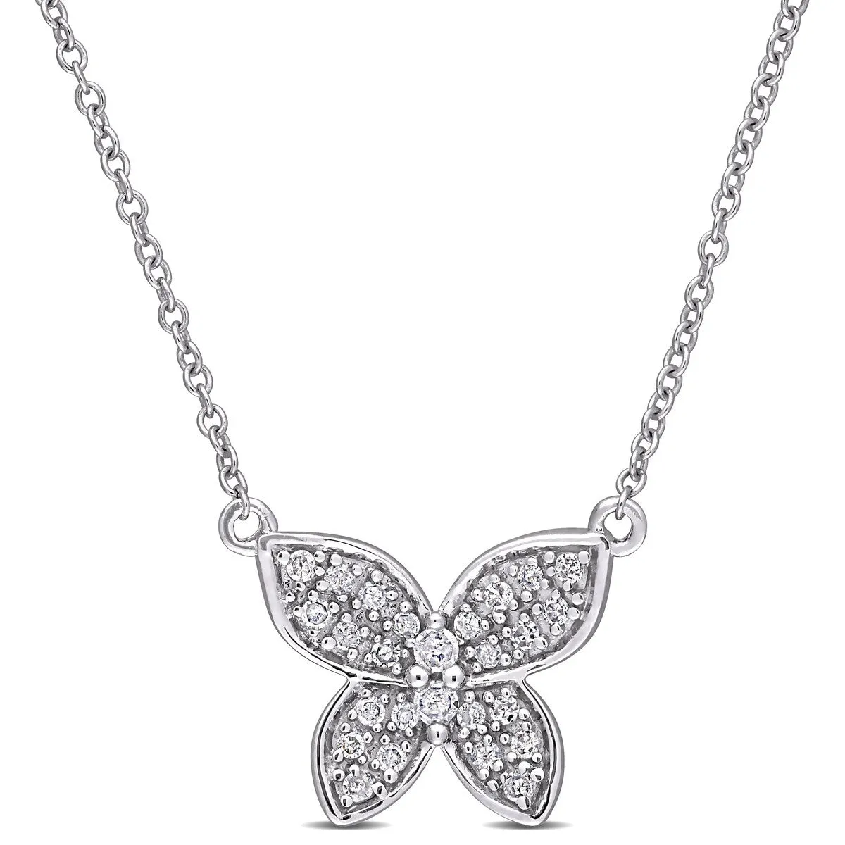 Miadora 10k White Gold 1/8ct TDW Diamond Cluster Butterfly Necklace - 11 mm x 17 inch x 13.6 mm - 11 mm x 17 inch x 13.6 mm sold by Zulily
