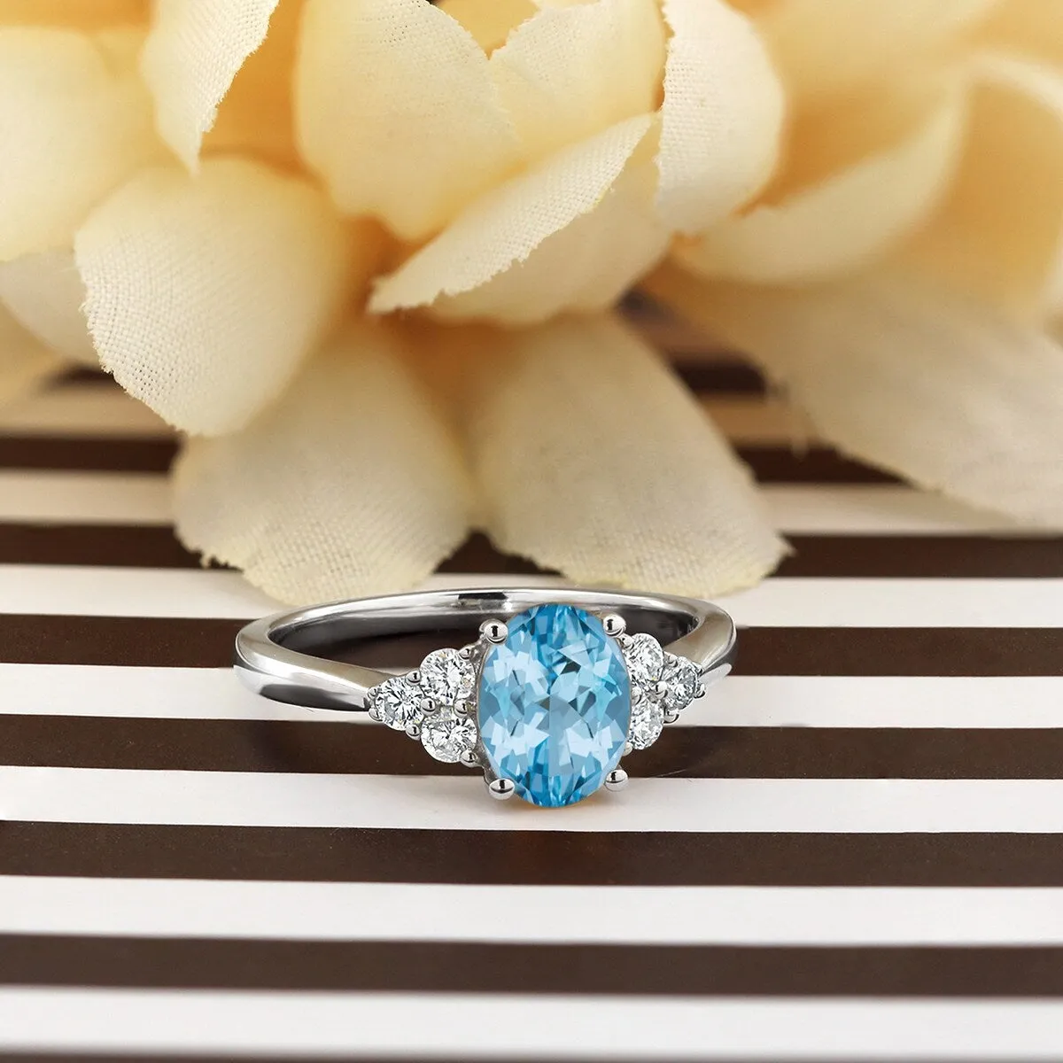 Auriya 1 1/10ct Oval Sky Blue Topaz and Diamond Engagement Ring 1/4ctw 14k Gold sold by Zulily
