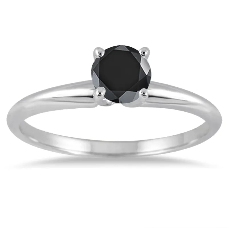 0.33 Carat Round Black Diamond Solitaire Ring in 14k White Gold sold by Zulily
