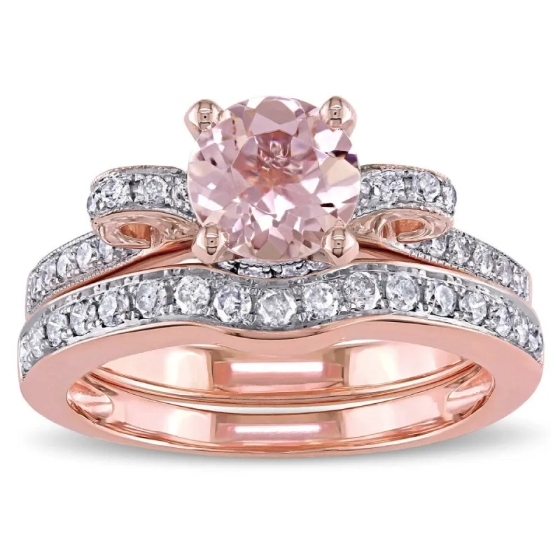 Miadora Signature Collection 14k Rose Gold Morganite and 1/2ct TDW Diamond 2-Piece Bridal Ring Set ( - Pink sold by Zulily