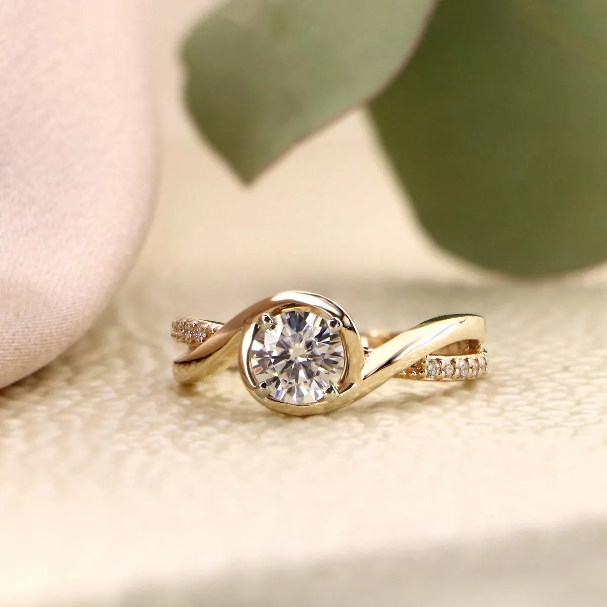 Auriya 14k Gold 3/4ctw Bypass Moissanite and Diamond Engagement Ring 1/8ctw sold by Zulily
