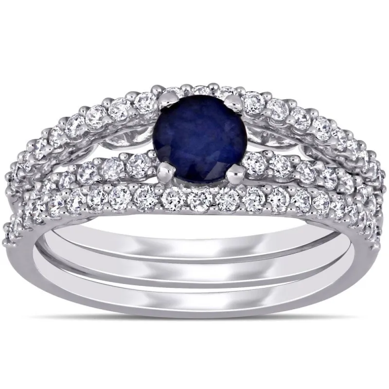 Miadora 14k White Gold Diffused Sapphire and 5/8ct TDW Diamond Bridal Ring Set sold by Zulily