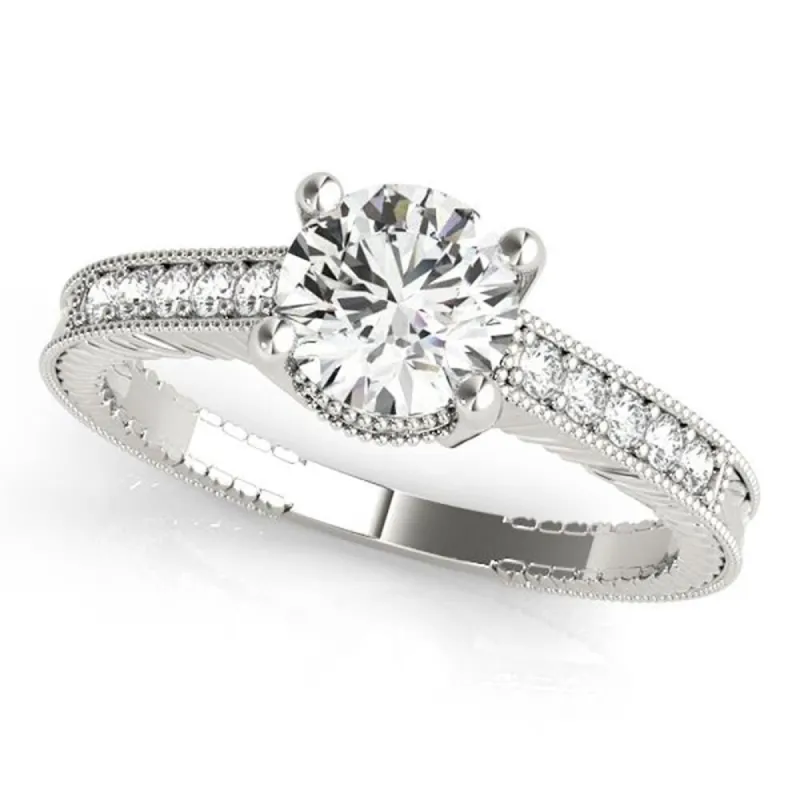 Auriya Vintage 1 carat Round Moissanite and 1/5ctw Diamond Engagement Ring 14k Gold sold by Zulily