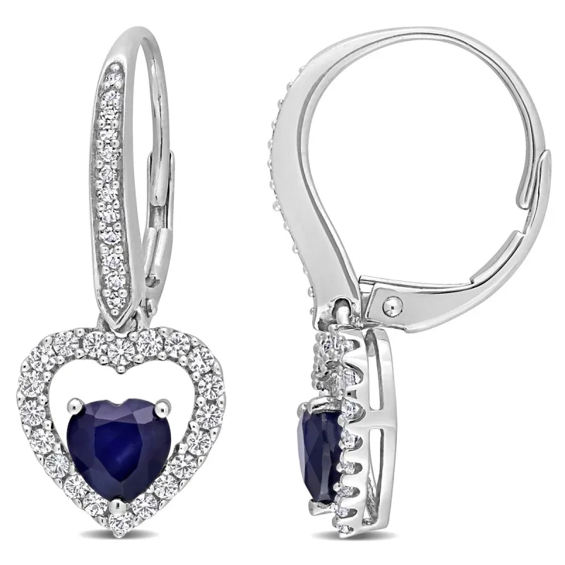 Miadora Heart-cut Blue and White Sapphire & 1/10ct TDW Diamond Halo Drop Earrings in 14k White Gold sold by Zulily
