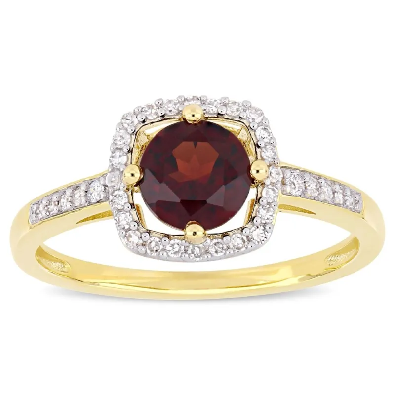Miadora 10k Yellow Gold Garnet and 1/7ct TDW Diamond Floating Square Halo Engagement Ring sold by Zulily