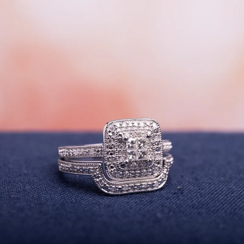 Miadora Sterling Silver Princess-cut Quad 1/3ct TDW Diamond Double Halo Bridal Ring Set sold by Zulily