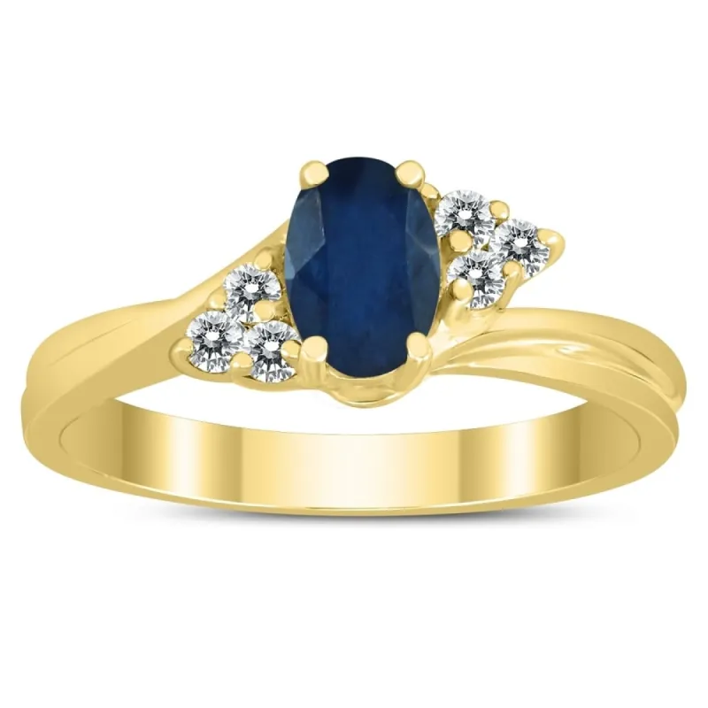 6X4MM Sapphire and Diamond Twist Ring in 10K Yellow Gold sold by Zulily