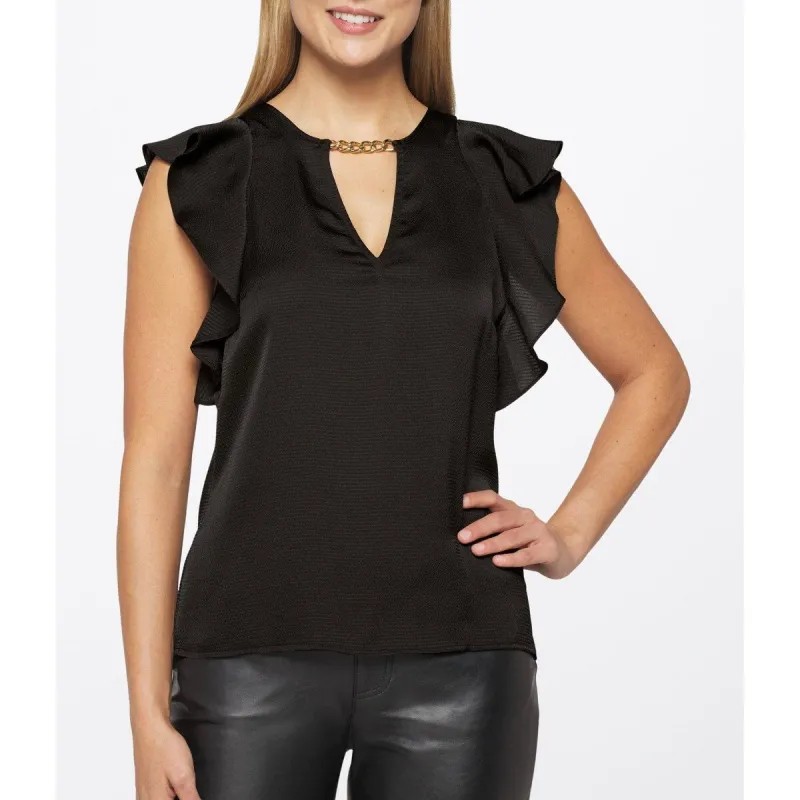Michael Kors Women's Satin Ruffled Chain Top Black Size X-Small sold by Zulily