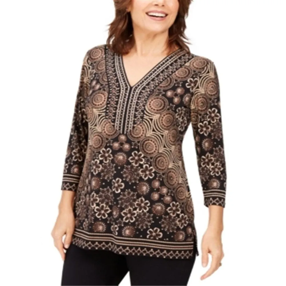 JM Collection Women's Embellished Y Neck Tunic Black Size Medium sold by Zulily