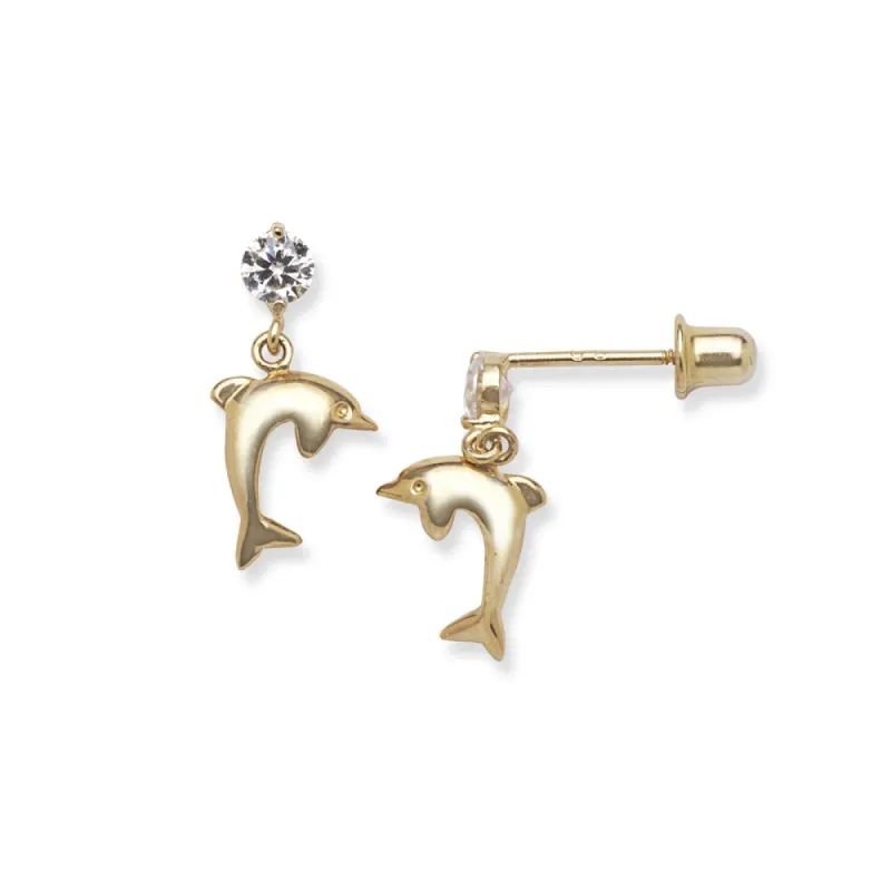 Curata 14k Gold Cubic Zirconia Drop Dolphin Screw Back Earrings sold by Zulily