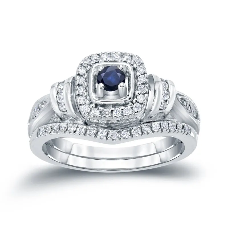 14k Gold 1/5ct Sapphire and 1/3ct TDW Halo Diamond Engagement Ring Set by Auriya sold by Zulily