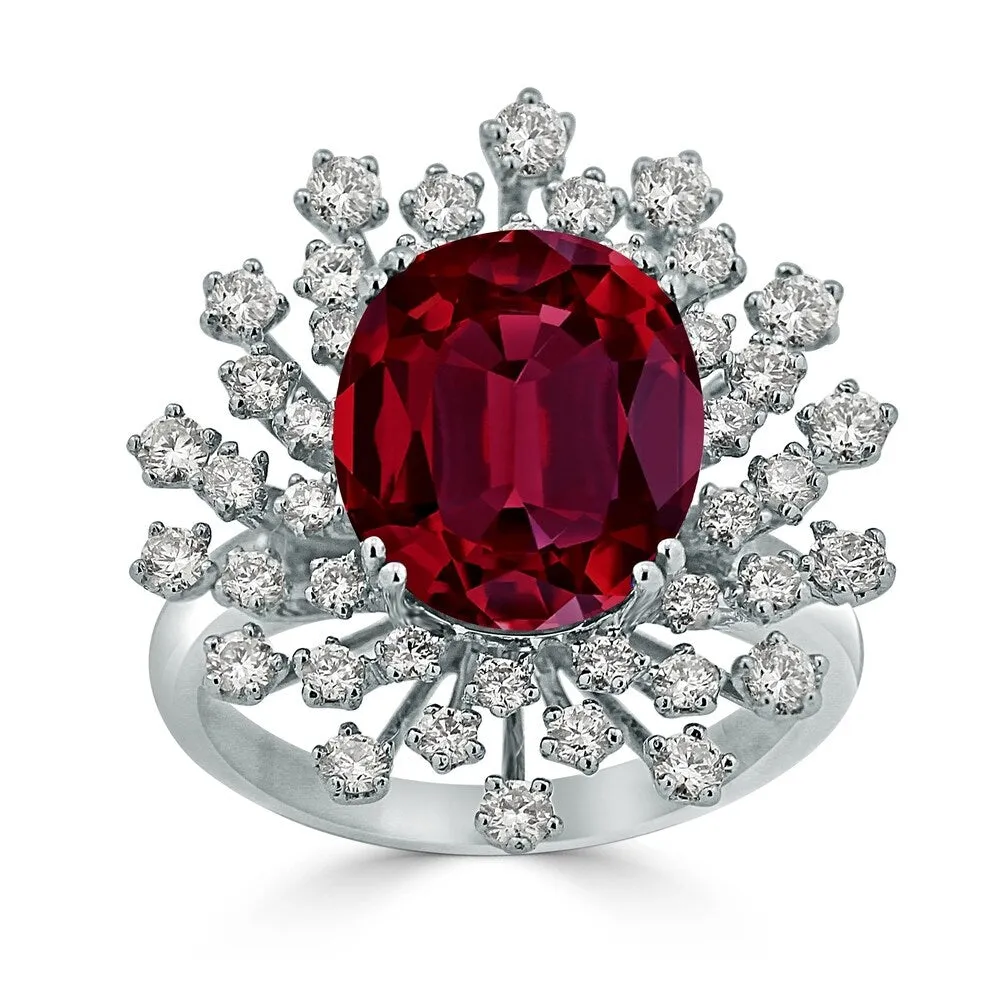 Auriya 6 1/2ct Oval-cut Red Ruby and Halo Diamond Ring 1ctw 18K Gold sold by Zulily