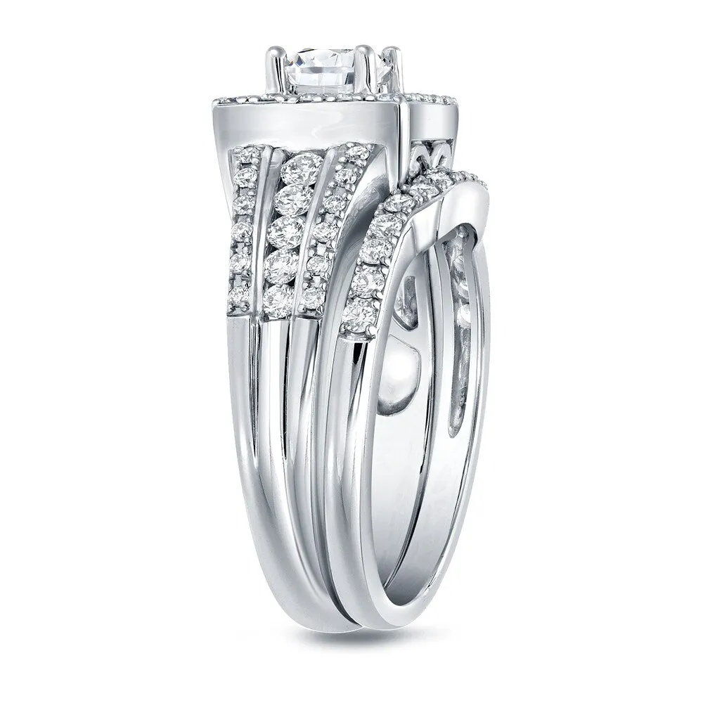 Auriya 14k Gold 1 3/8ctw Princess-cut Diamond Halo Engagement Ring Set sold by Zulily product image thumbnail 2