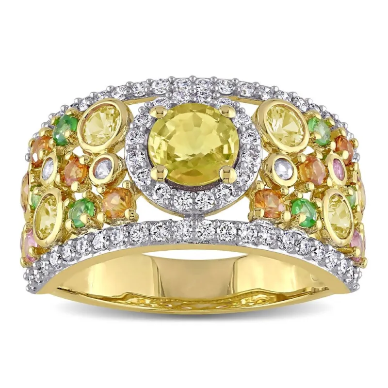 Miadora 14k Yellow Gold Multi-Color Sapphire Tsavorite and 1/2ct TDW Diamond Cluster Band sold by Zulily
