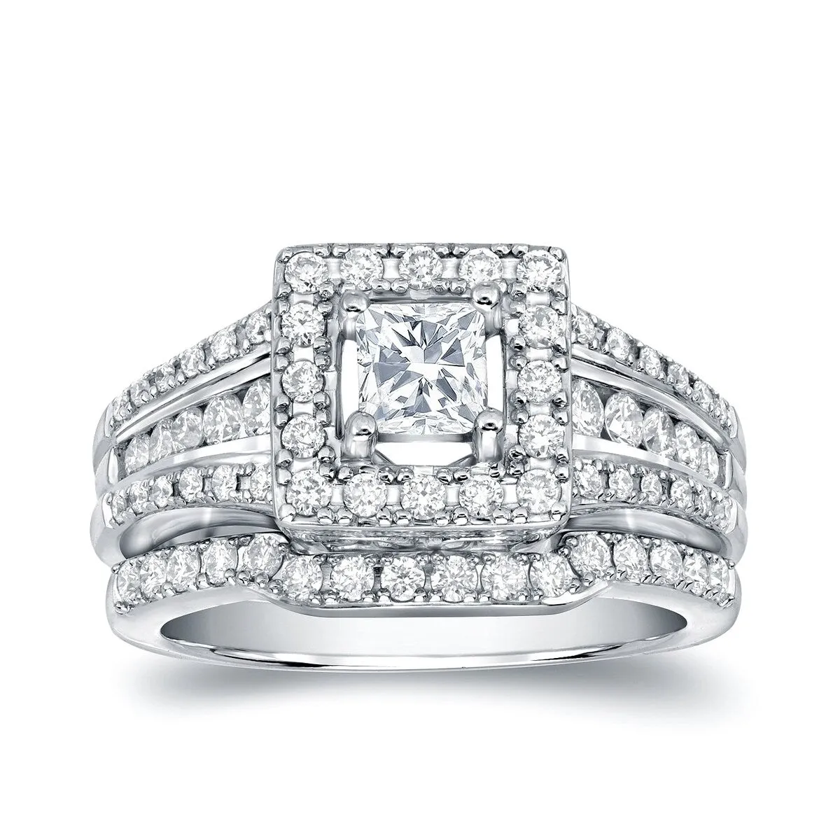 Auriya 14k Gold 1 3/8ctw Princess-cut Diamond Halo Engagement Ring Set sold by Zulily