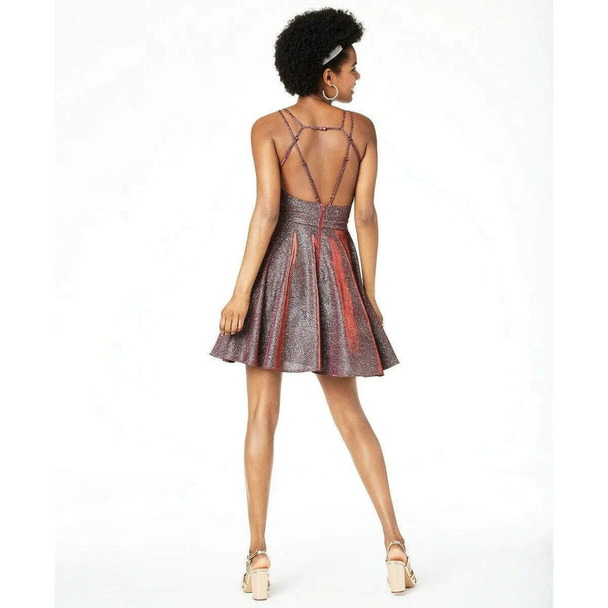 Sequin Hearts Juniors Glitter Fit & Flare Dress Pink Size 3 sold by Zulily product image thumbnail 3