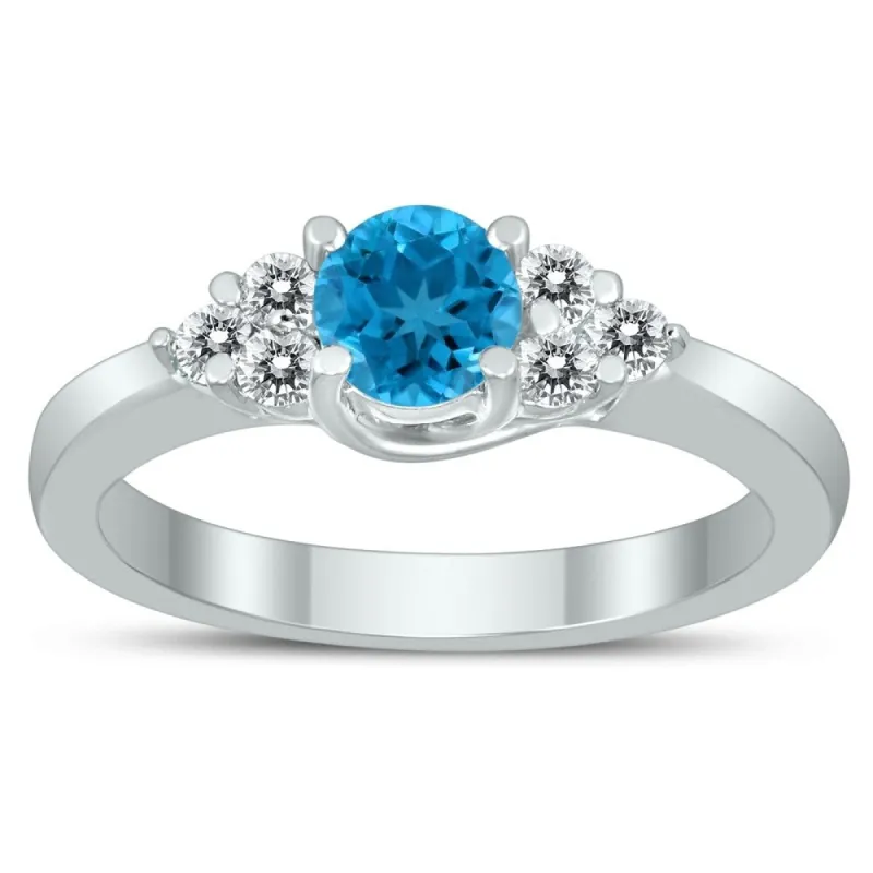 5MM Blue Topaz and Diamond Cynthia Ring in 10K White Gold sold by Zulily