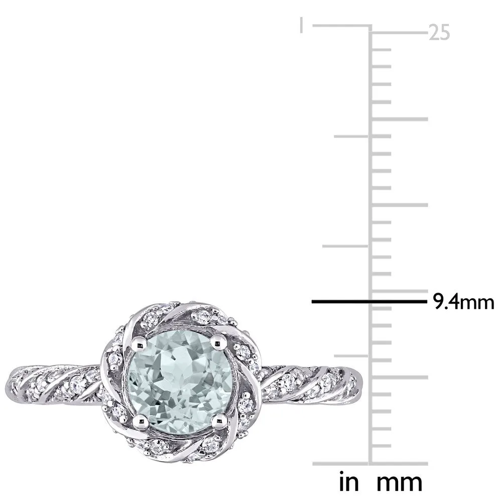 Miadora 14k White Gold Aquamarine 1/4ct TDW Diamond Swirl Halo Ring sold by Zulily product image thumbnail 5