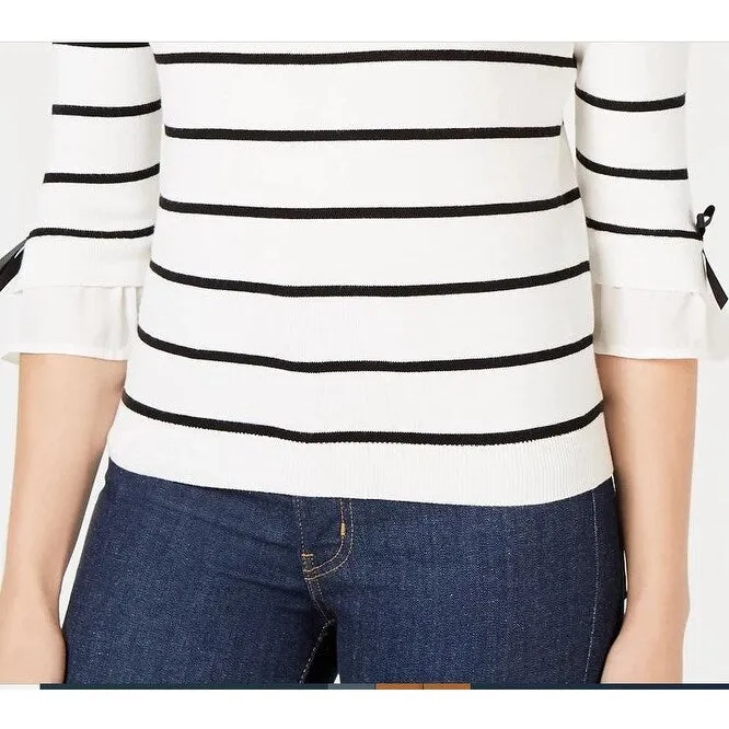 Maison Jules Women's Striped Bow Trim Sweater White Size X-Large sold by Zulily product image thumbnail 3