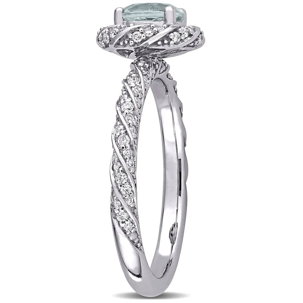Miadora 14k White Gold Aquamarine 1/4ct TDW Diamond Swirl Halo Ring sold by Zulily product image thumbnail 3