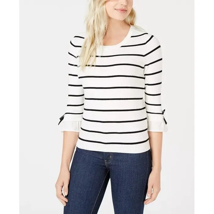 Maison Jules Women's Striped Bow Trim Sweater White Size X-Large sold by Zulily