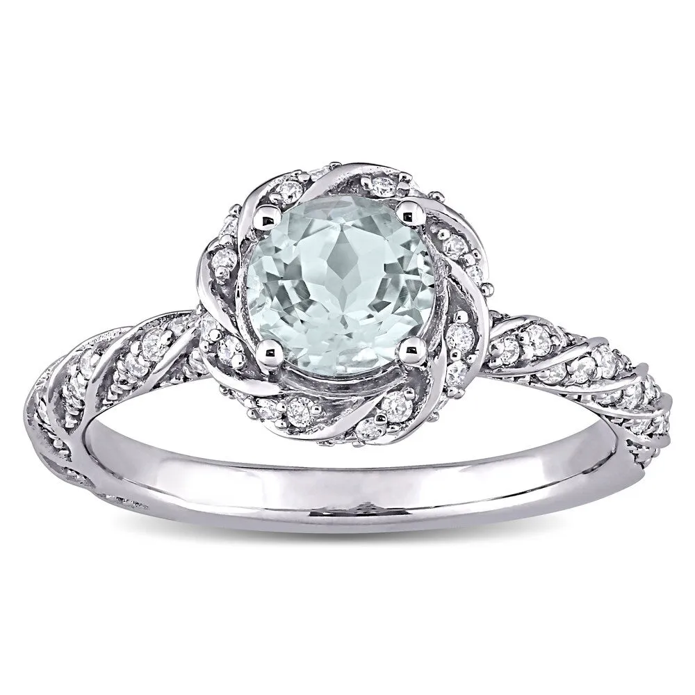 Miadora 14k White Gold Aquamarine 1/4ct TDW Diamond Swirl Halo Ring sold by Zulily product image thumbnail 2