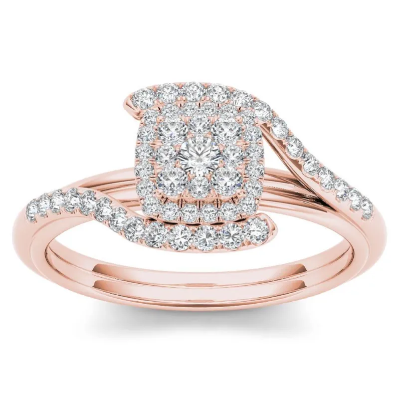 De Couer 10k Rose Gold 1/2ct TDW Diamond Bypass Halo Engagement Ring - Pink sold by Zulily