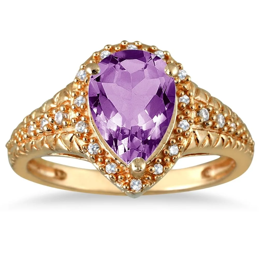 2 Carat Pear Shaped Amethyst and Diamond Ring in 10K Yellow Gold sold by Zulily