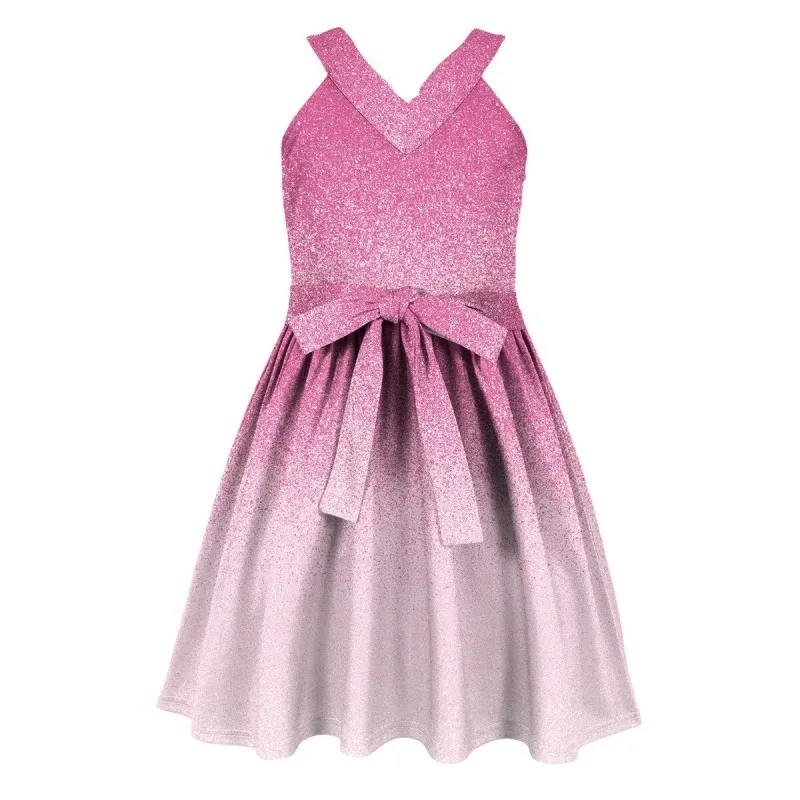Pink Glitter Ombre Print Bow-Belted Sleeveless Dress sold by Zulily