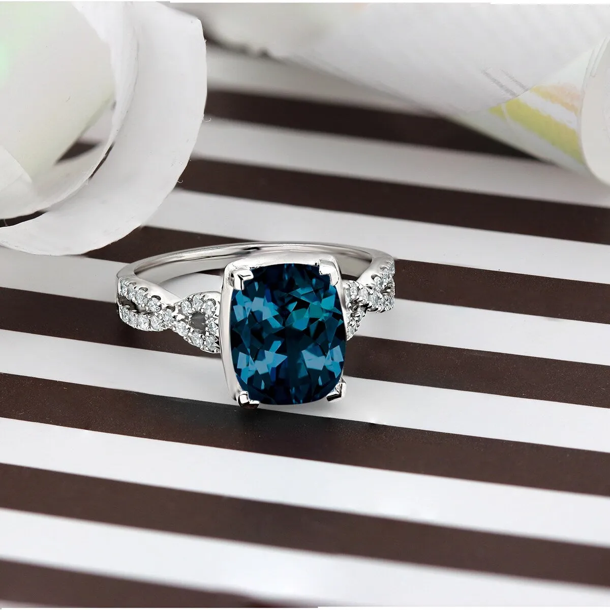 Auriya 3 9/10ct Cushion-cut London-blue Topaz and Diamond Engagement Ring 1/5ctw 14k Gold sold by Zulily