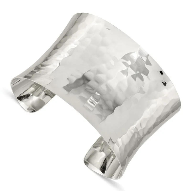 Curata 925 Sterling Silver 39.5mm Solid Concave Hammered Adjustable Cuff Bangle Bracelet sold by Zulily