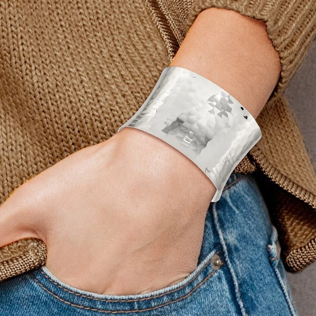 Curata 925 Sterling Silver 39.5mm Solid Concave Hammered Adjustable Cuff Bangle Bracelet sold by Zulily product image thumbnail 4