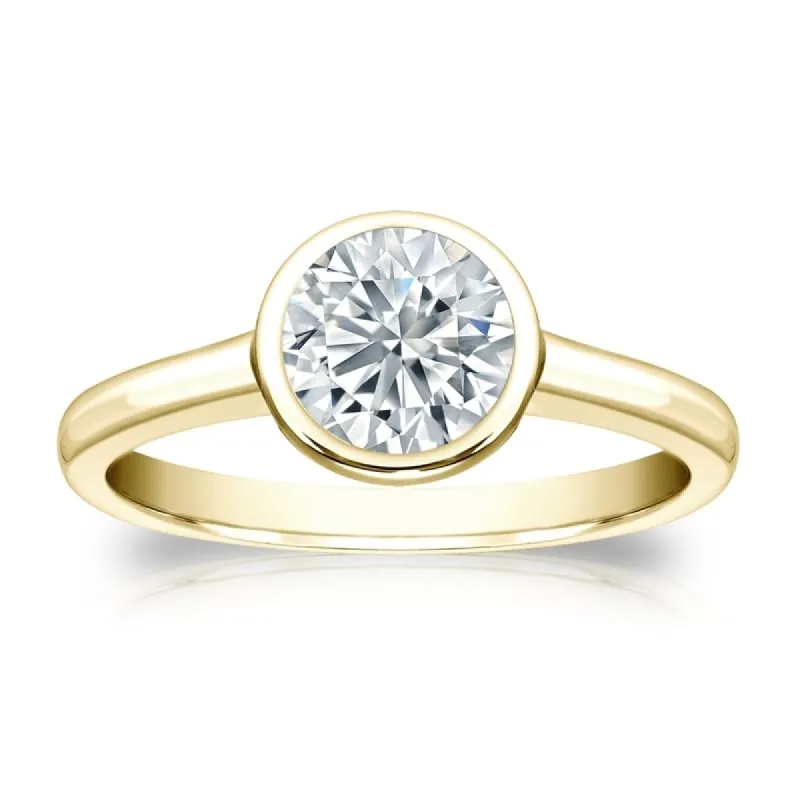 Auriya 18k Gold GIA Certified 1.00ct TDW Solitaire Bezel Set Diamond Engagement Ring sold by Zulily