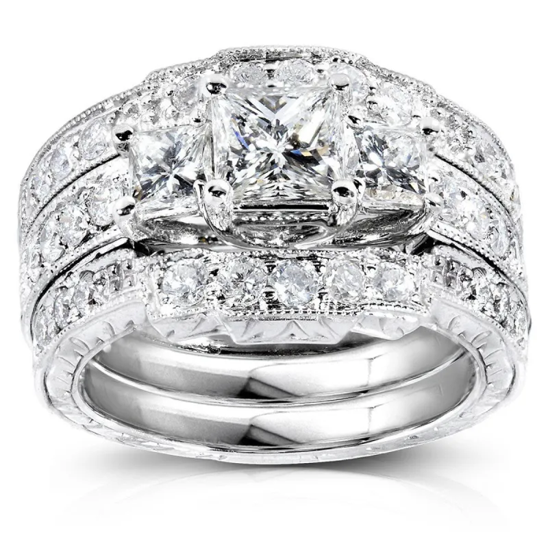 Annello by Kobelli 14k White Gold 1 7/8ct TDW Diamond 3-piece Bridal Rings Set (H-I, I1-I sold by Zulily