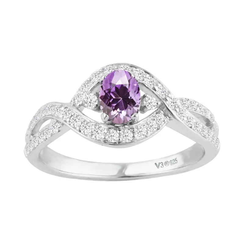 Sterling Silver Amethyst and White Zircon Engagement Ring sold by Zulily