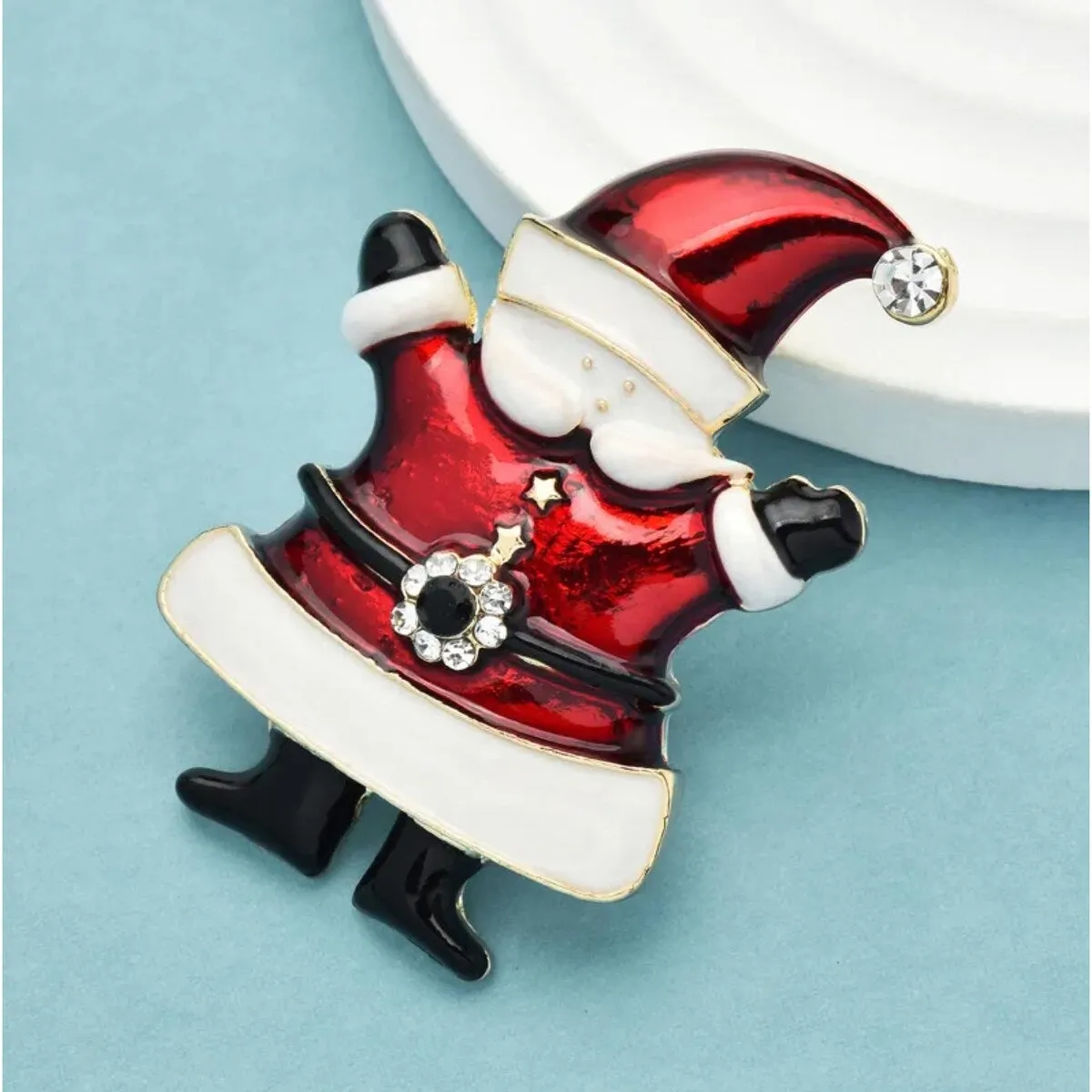 Don't AsK Jolly Santa Brooch Pin in Red and Black Enamel sold by Zulily