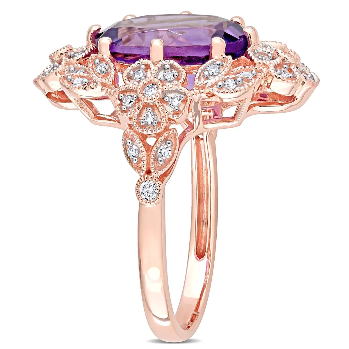 Miadora 14k Rose Gold Oval-cut Amethyst & 1/4ct TDW Diamond Vintage Floral Halo Cocktail Ring sold by Zulily product image thumbnail 3