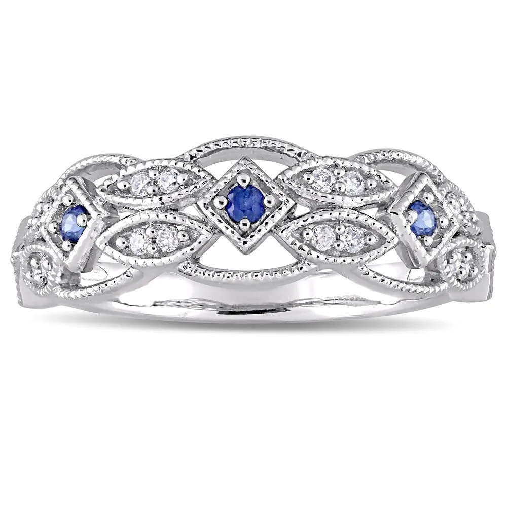 Miadora 10k White Gold Sapphire and 1/8ct TDW Diamond Vintage-Inspired Band sold by Zulily product image thumbnail 2