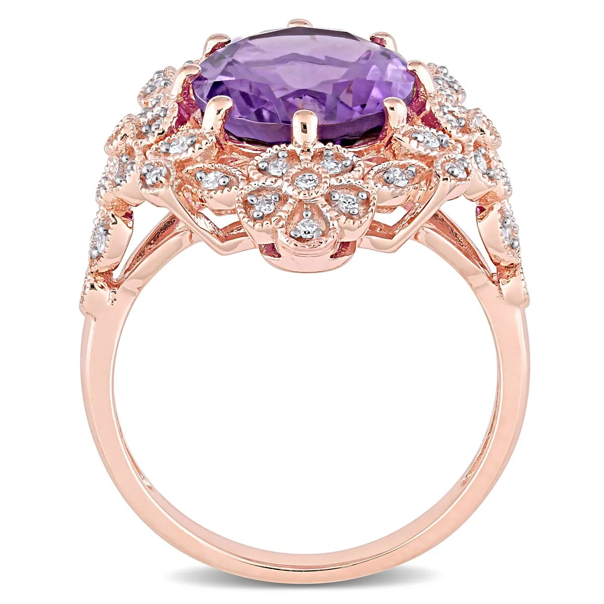 Miadora 14k Rose Gold Oval-cut Amethyst & 1/4ct TDW Diamond Vintage Floral Halo Cocktail Ring sold by Zulily product image thumbnail 4